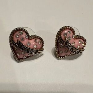 Elegant Pink Heart Earrings with Gold Detailing